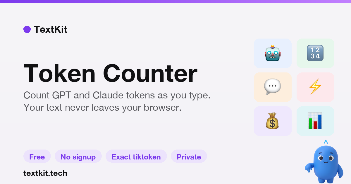 Token Counter: GPT & Claude Tokens + Cost | TextKit